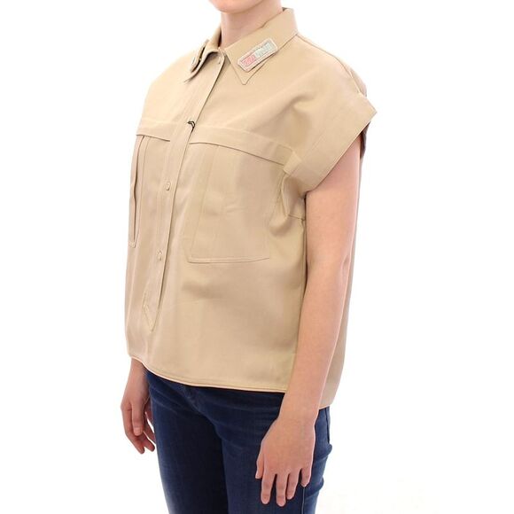 Andrea Incontri Collared Short Sleeve Shirt Women Beige Tops & T-Shirts - Picture 2 of 6